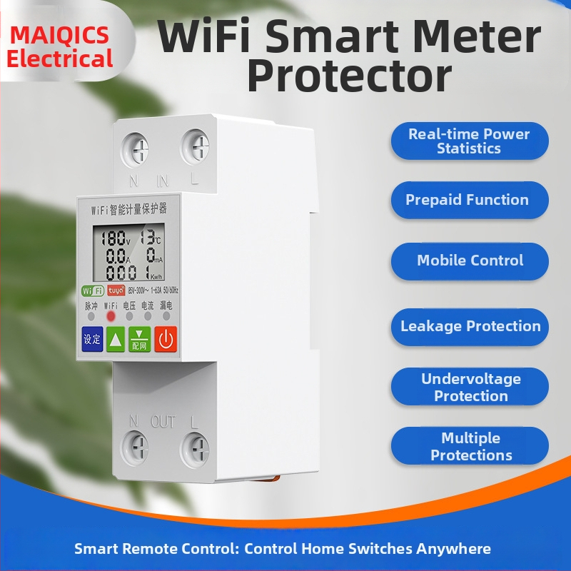 Inteligentný WiFi istič s diaľkovým ovládaním cez telefón, ochrana proti úniku a časovač pre predplatený domový merač — napätie 110–240 V; životnosť 100 000 cyklov; PC plášť s požiarnou odolnosťou