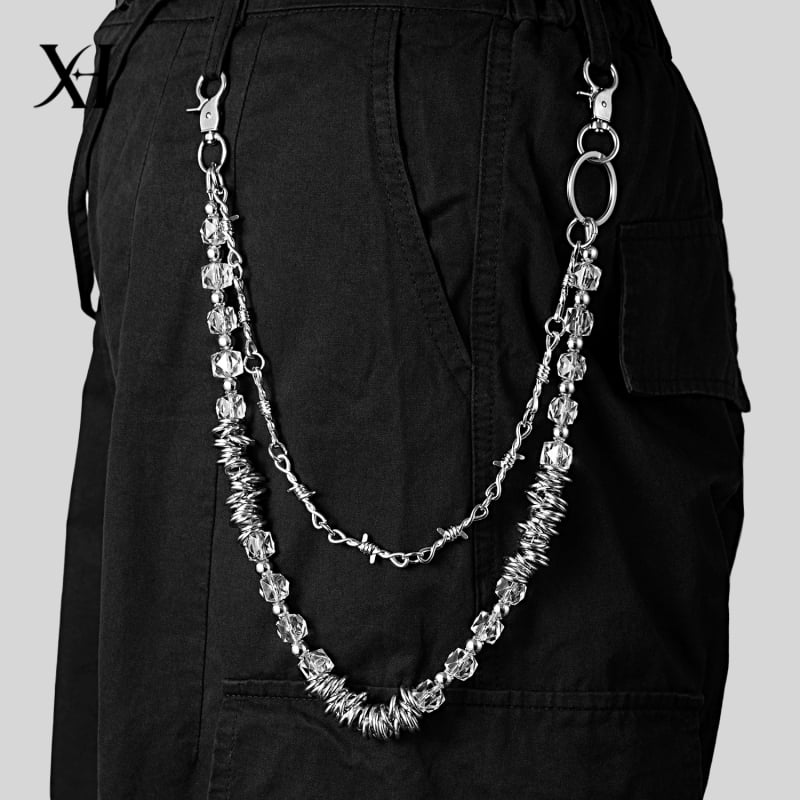 Lanac za struk za traperice - dvostruki sloj, dizajn s bodljama u obliku bombona, hip-hop stil, metal, unisex