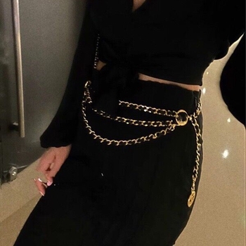 Lant talie cu pandantiv rotund, metal, trei straturi, reglabil, accesorii pentru femei