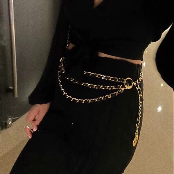 Lant talie cu pandantiv rotund, metal, trei straturi, reglabil, accesorii pentru femei