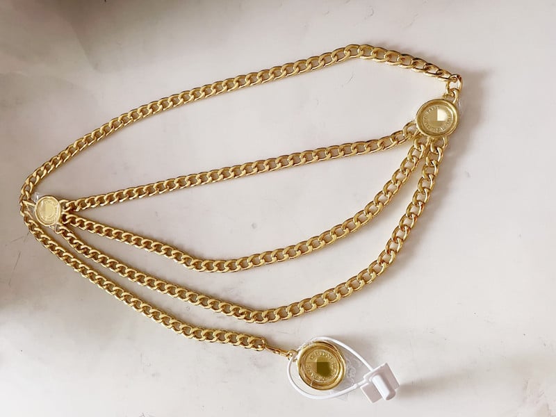 Lant talie cu pandantiv rotund, metal, trei straturi, reglabil, accesorii pentru femei