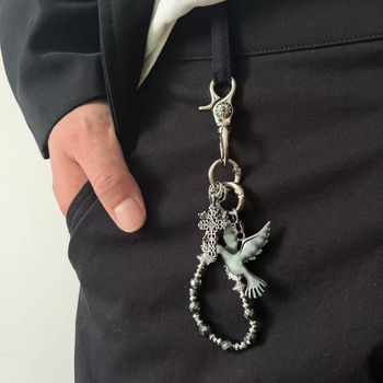 Metalni kaiš lanac s privjescima golubice i dvostrukim križem, unisex, svestran stil, širina 1 cm, duljina ispod 60 cm