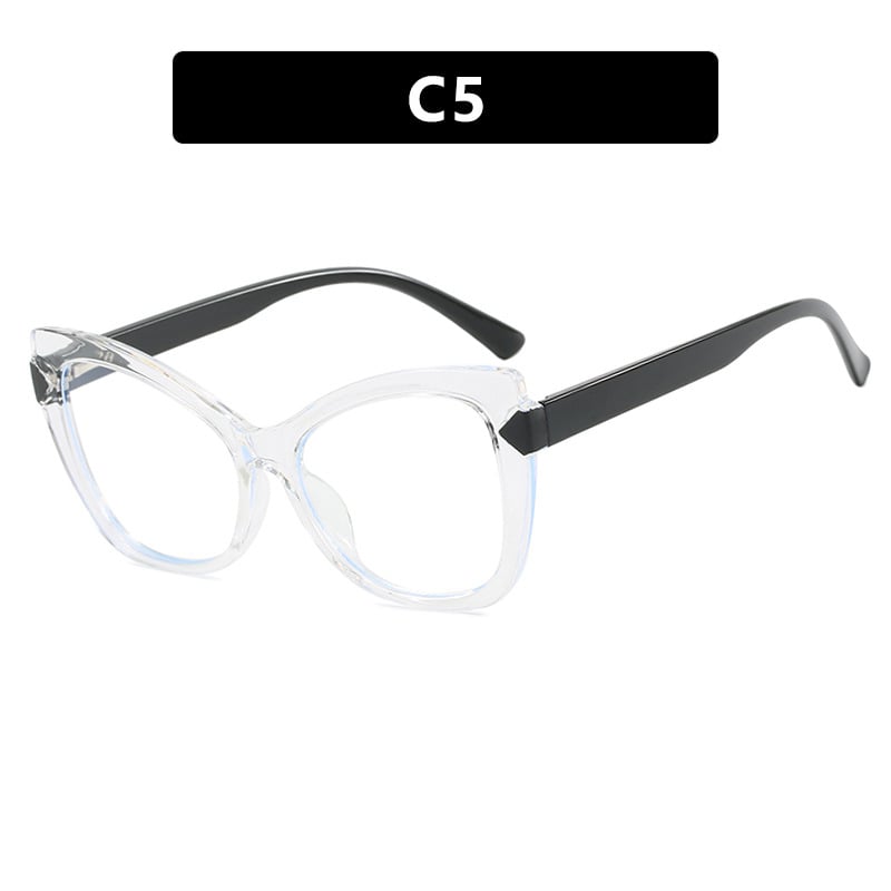 Ramă de ochelari Cat-eye cu blocuri de culoare, stil european și american, lentile de prescripție medicală, blocare a luminii albastre, ramă de ochelari fără machiaj, stil minimalist cu diverse culori