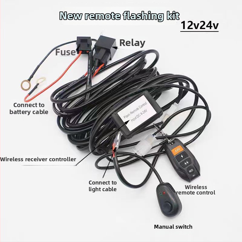 Lu Mingxin Bezdrôtový prepínač s kabelážou pre automobilové LED reflektory a pásy, 12–24V