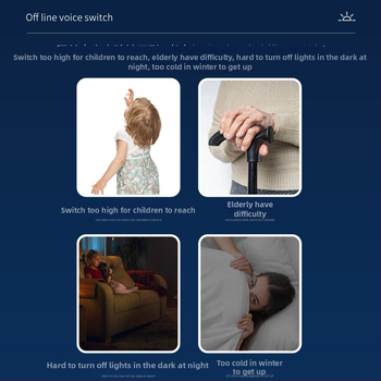 Offline prekidač s glasovnim upravljanjem za pametno kućno osvjetljenje — Glasovni naredbeni upravljač (bez Wi‑Fi), 220V AC, raspon 85–265V, 2.000.000 ciklusa, PE panel