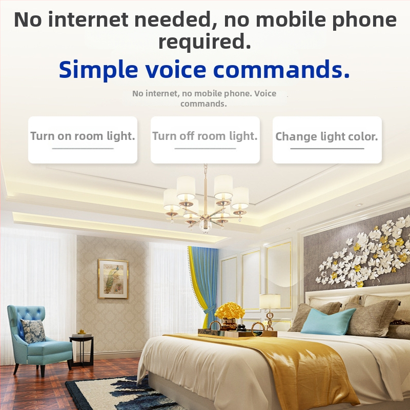 Offline prekidač s glasovnim upravljanjem za pametno kućno osvjetljenje — Glasovni naredbeni upravljač (bez Wi‑Fi), 220V AC, raspon 85–265V, 2.000.000 ciklusa, PE panel