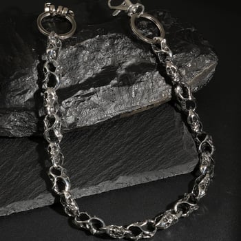 Metalni pojasni lanac s motivima lubanje – unisex, odrasli, svestran stil, širina 3 cm