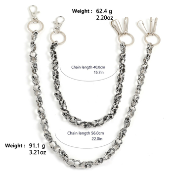 Metalni pojasni lanac s motivima lubanje – unisex, odrasli, svestran stil, širina 3 cm