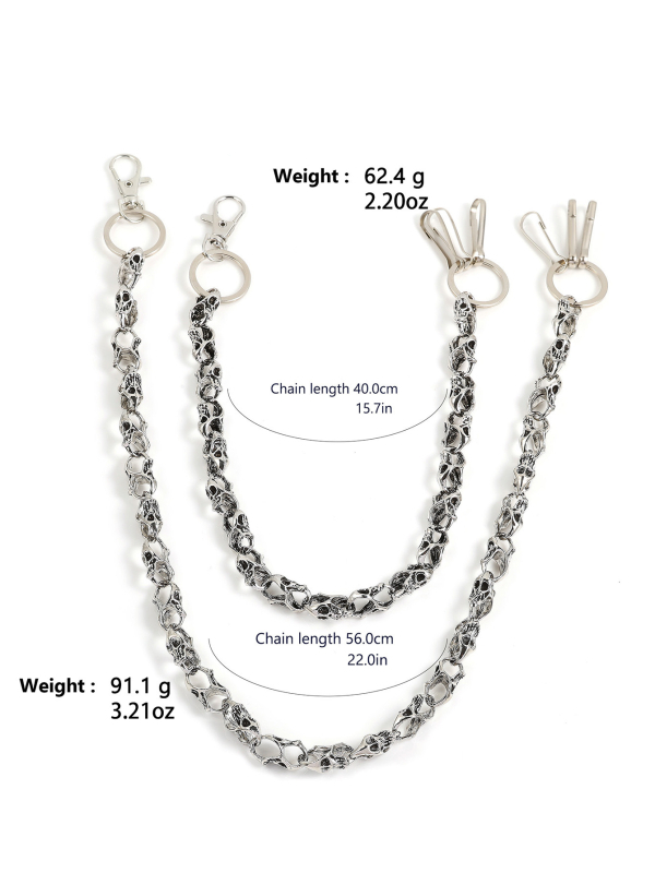 Metalni pojasni lanac s motivima lubanje – unisex, odrasli, svestran stil, širina 3 cm