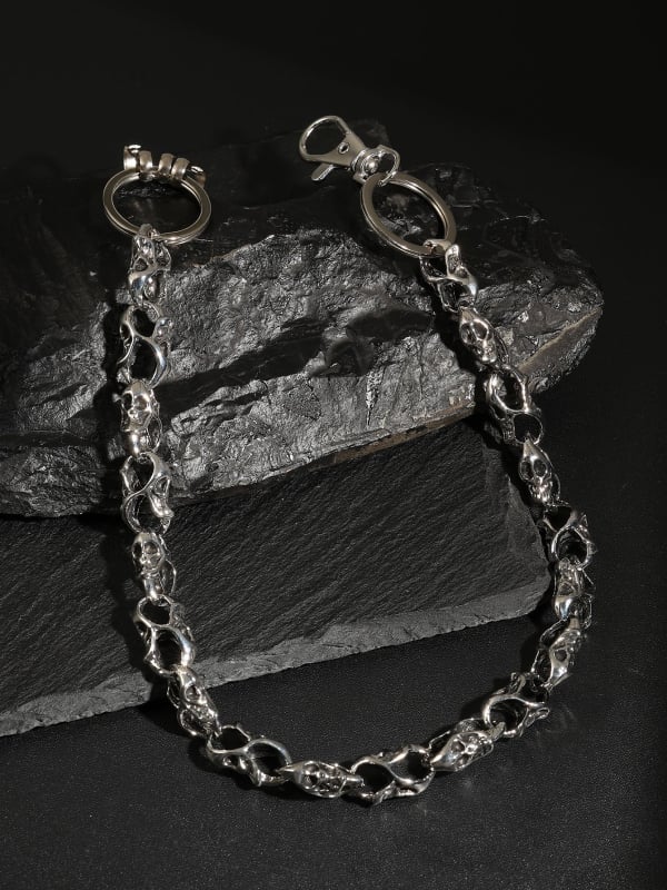 Metalni pojasni lanac s motivima lubanje – unisex, odrasli, svestran stil, širina 3 cm