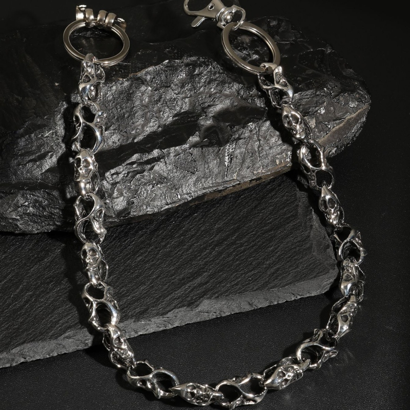 Metalni pojasni lanac s motivima lubanje – unisex, odrasli, svestran stil, širina 3 cm