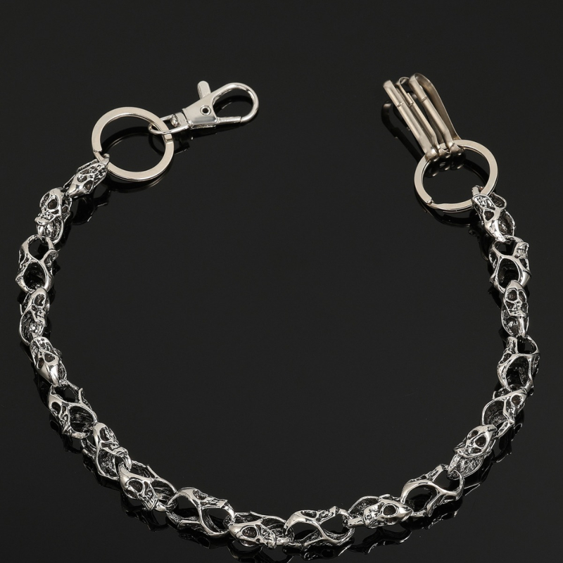 Metalni pojasni lanac s motivima lubanje – unisex, odrasli, svestran stil, širina 3 cm