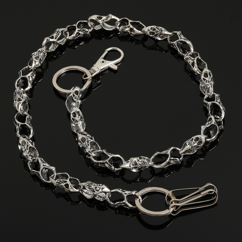 Metalni pojasni lanac s motivima lubanje – unisex, odrasli, svestran stil, širina 3 cm