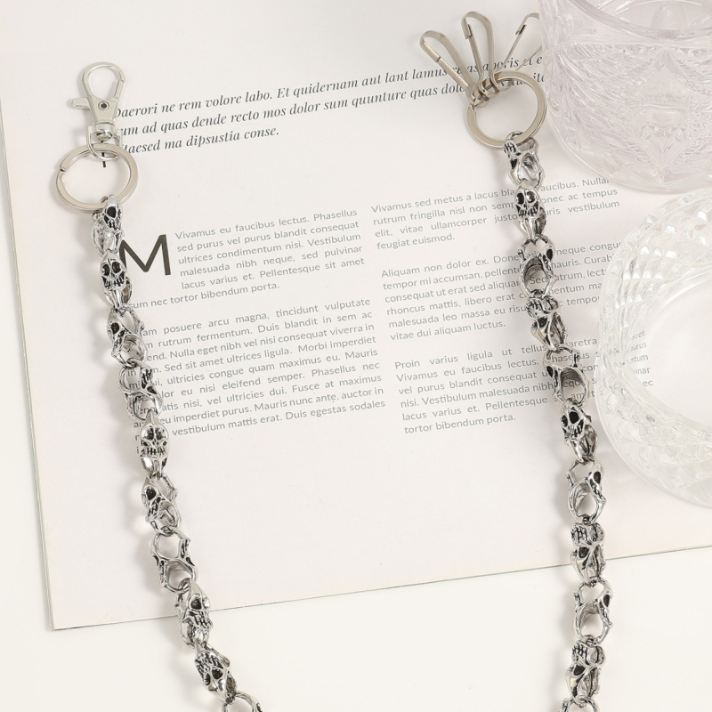 Metalni pojasni lanac s motivima lubanje – unisex, odrasli, svestran stil, širina 3 cm