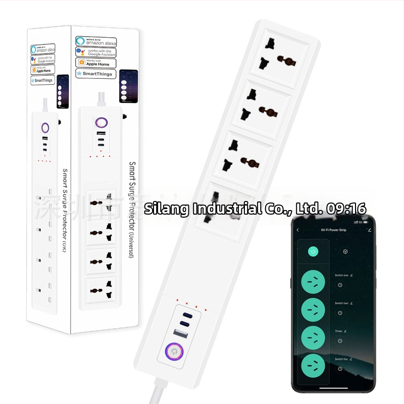 Smart univerzálny predlžovač s Wi‑Fi ovládaním, US/UK/EU zásuvky, 16A, 110–240V, 3500W