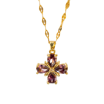 Lančić od titan čelika s bakrenim privjeskom četverolistom djetelinom i cirkonima, spiralni lanac, duljina 31–40 cm, za žene