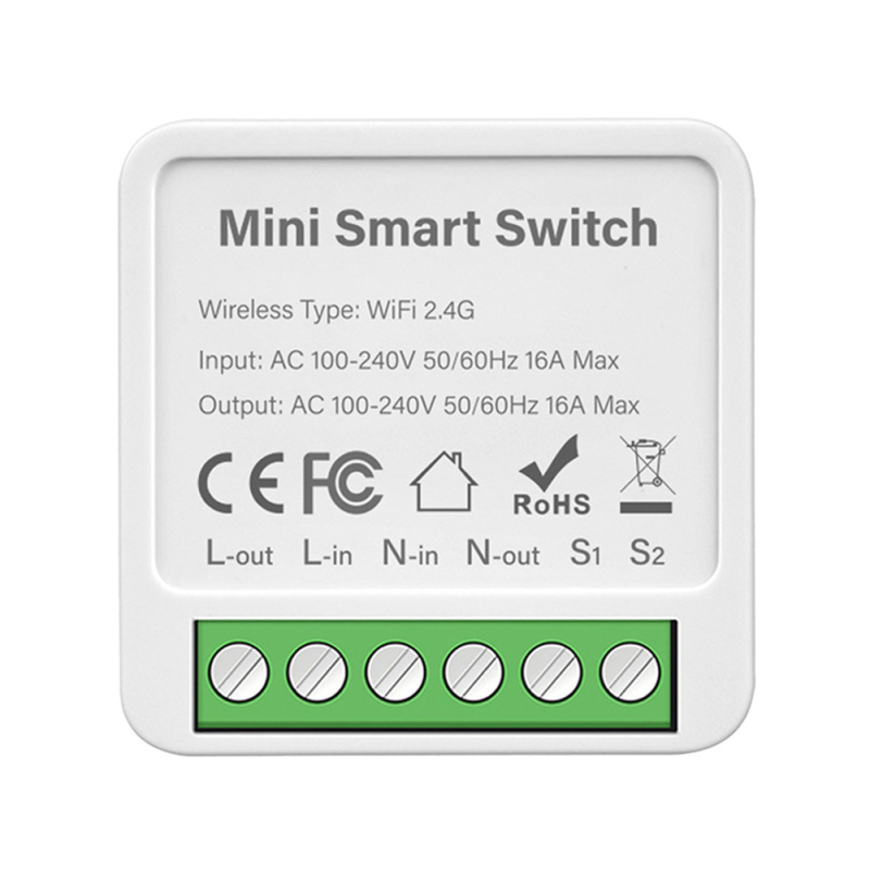 Умен превключвател с таймер за Wi‑Fi и Zigbee, 1/2 канала, дистанционно управление чрез смартфон, напрежение 110–240 V, ток 16 A, живот 50 000 цикъла, разстояние между монтажните отвори 20 mm