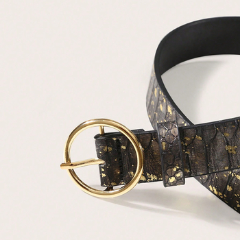 Centură feminină din piele artificială cu model șarpe, cataramă rotundă din aliaj, închidere cu pin, stil artistic vintage, XFS