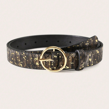 Centură feminină din piele artificială cu model șarpe, cataramă rotundă din aliaj, închidere cu pin, stil artistic vintage, XFS