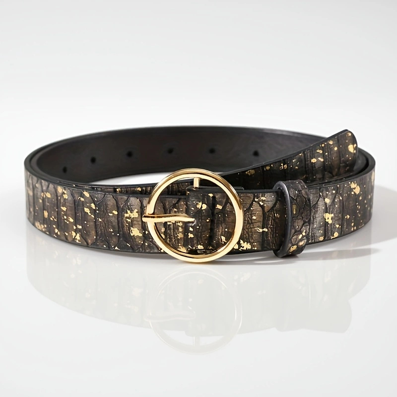 Centură feminină din piele artificială cu model șarpe, cataramă rotundă din aliaj, închidere cu pin, stil artistic vintage, XFS