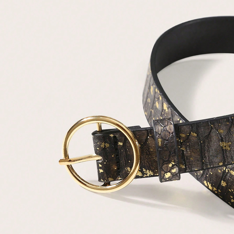 Centură feminină din piele artificială cu model șarpe, cataramă rotundă din aliaj, închidere cu pin, stil artistic vintage, XFS