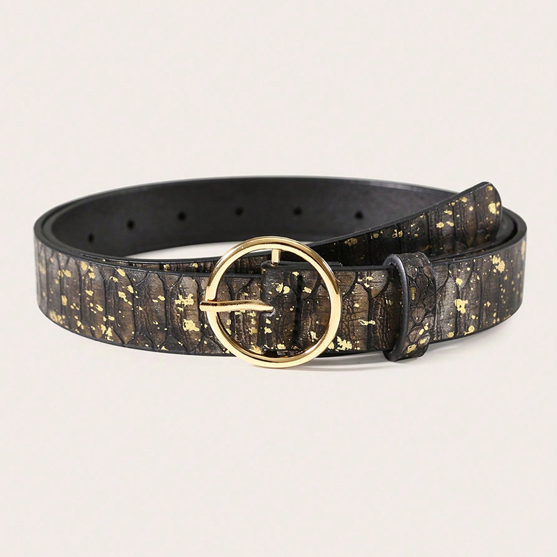 Centură feminină din piele artificială cu model șarpe, cataramă rotundă din aliaj, închidere cu pin, stil artistic vintage, XFS