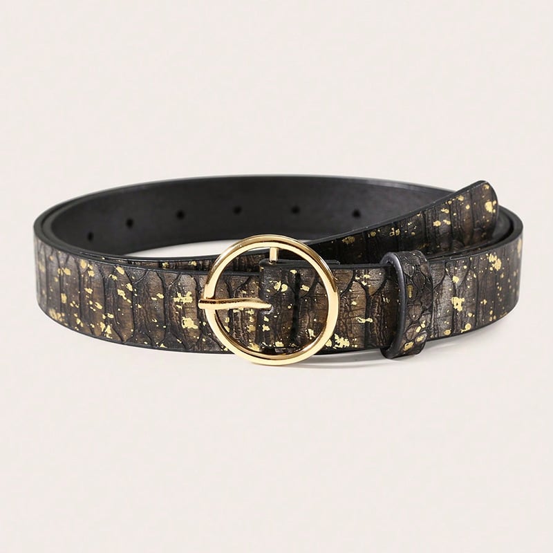 Centură feminină din piele artificială cu model șarpe, cataramă rotundă din aliaj, închidere cu pin, stil artistic vintage, XFS