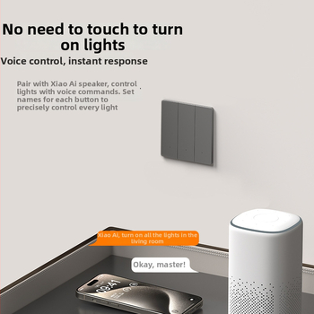 Smart panel vypínača s hlasovým ovládaním, bezdrôtové dvojité ovládanie, Bluetooth Mesh 2.0, diaľkové ovládanie cez mobilnú aplikáciu | Napätie: 110-240 V AC • Prúd: 10 A • Rozstup montážnych otvorov: 60 mm • Materiál panelu: sklo so strieborným vzhľadom