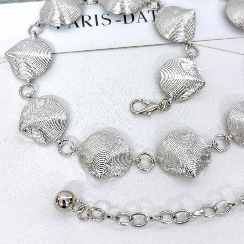 Lanț pentru talie din metal, în formă de scoică, pentru femei — design elegant, stil franțuzesc, accesoriu versatil pentru rochii, potrivit pentru toate sezoanele