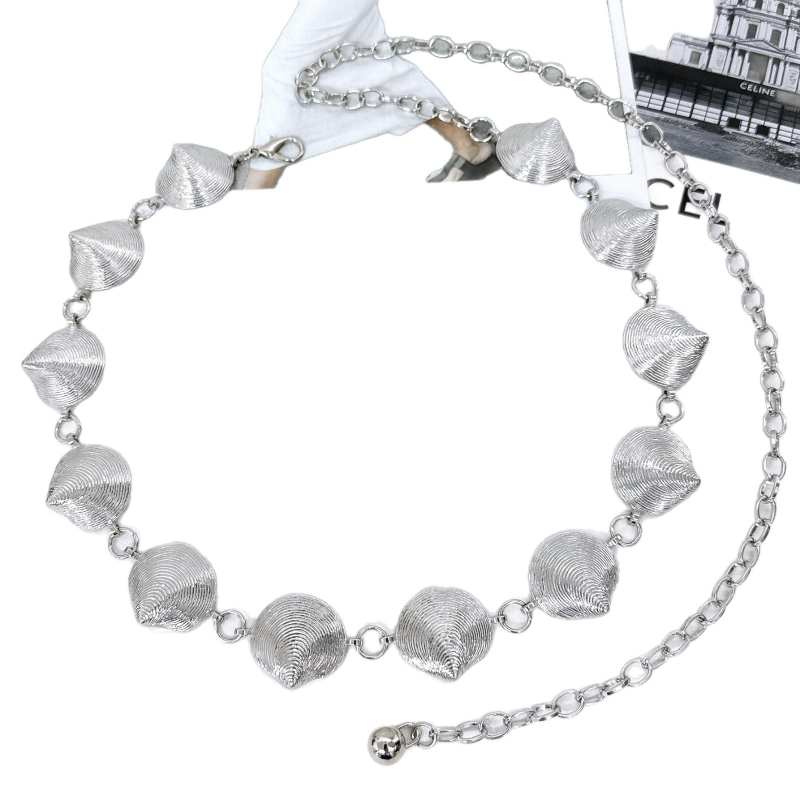 Lanț pentru talie din metal, în formă de scoică, pentru femei — design elegant, stil franțuzesc, accesoriu versatil pentru rochii, potrivit pentru toate sezoanele