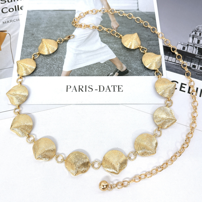 Lanț pentru talie din metal, în formă de scoică, pentru femei — design elegant, stil franțuzesc, accesoriu versatil pentru rochii, potrivit pentru toate sezoanele