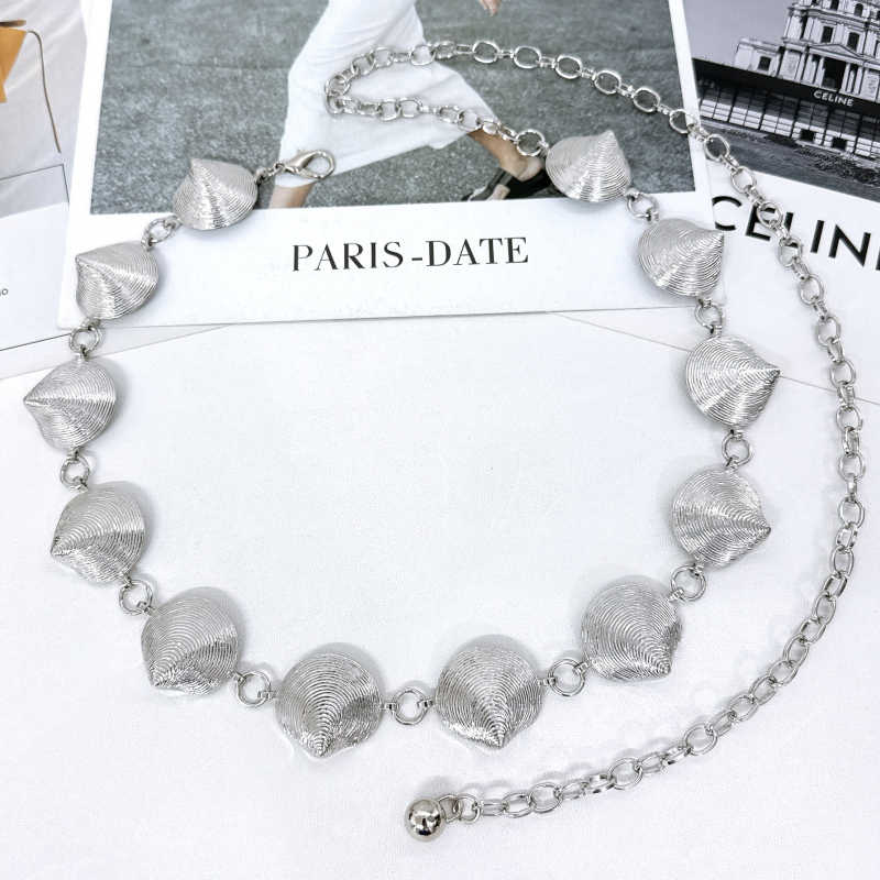 Lanț pentru talie din metal, în formă de scoică, pentru femei — design elegant, stil franțuzesc, accesoriu versatil pentru rochii, potrivit pentru toate sezoanele