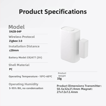 Sonoff SNZB-04 Zigbee Bezdrôtový senzor dverí a okna (SNZB-04/SNZB-04P; 3V CR2032; PC-V0; CE/FCC/ROHS)