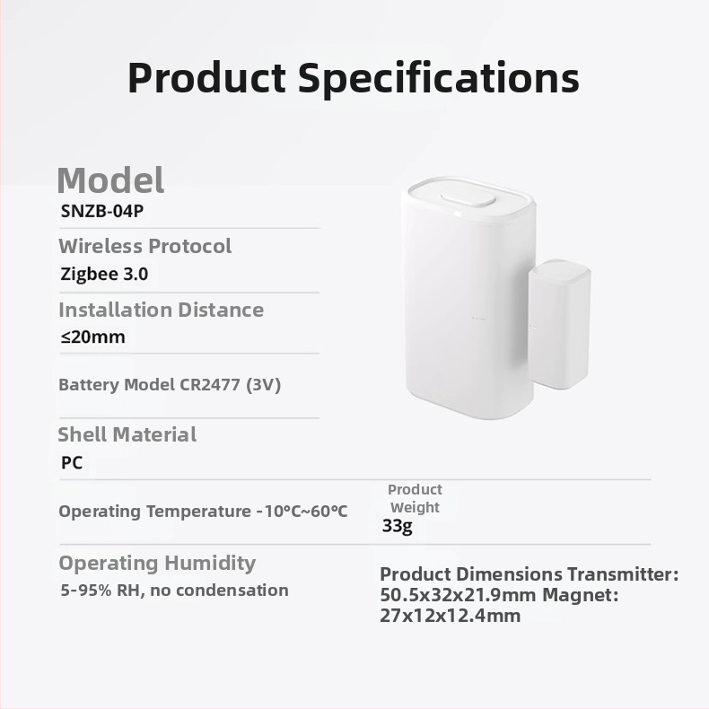 Sonoff SNZB-04 Zigbee Bezdrôtový senzor dverí a okna (SNZB-04/SNZB-04P; 3V CR2032; PC-V0; CE/FCC/ROHS)
