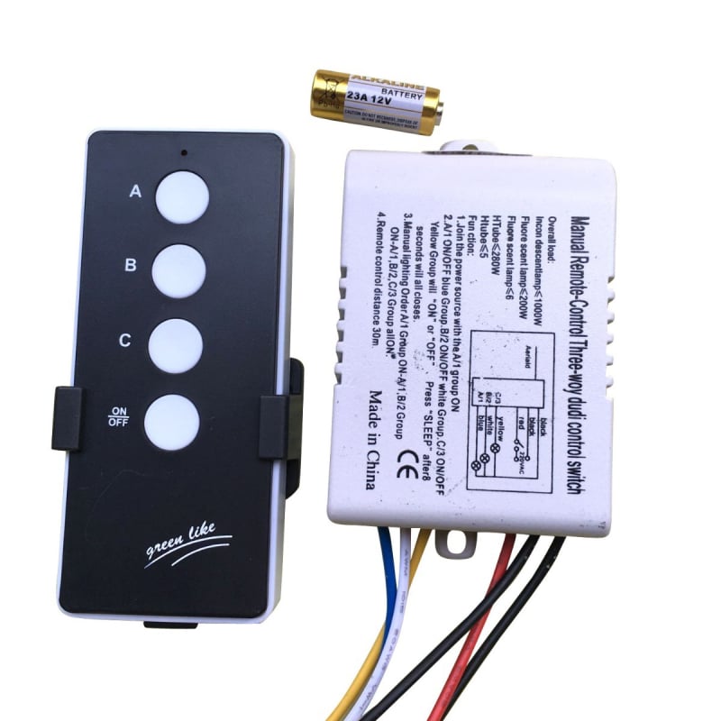 HL три-ходов дистанционен превключвател за осветление (Безжично управление; Домашно/офис осветление; Работна температура 85°C)