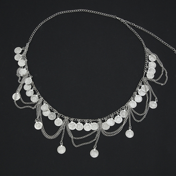 Metalni kaiš za struk za žene, egzotičnog stila, okrugli novčići s resicama, višeslojni kaiš