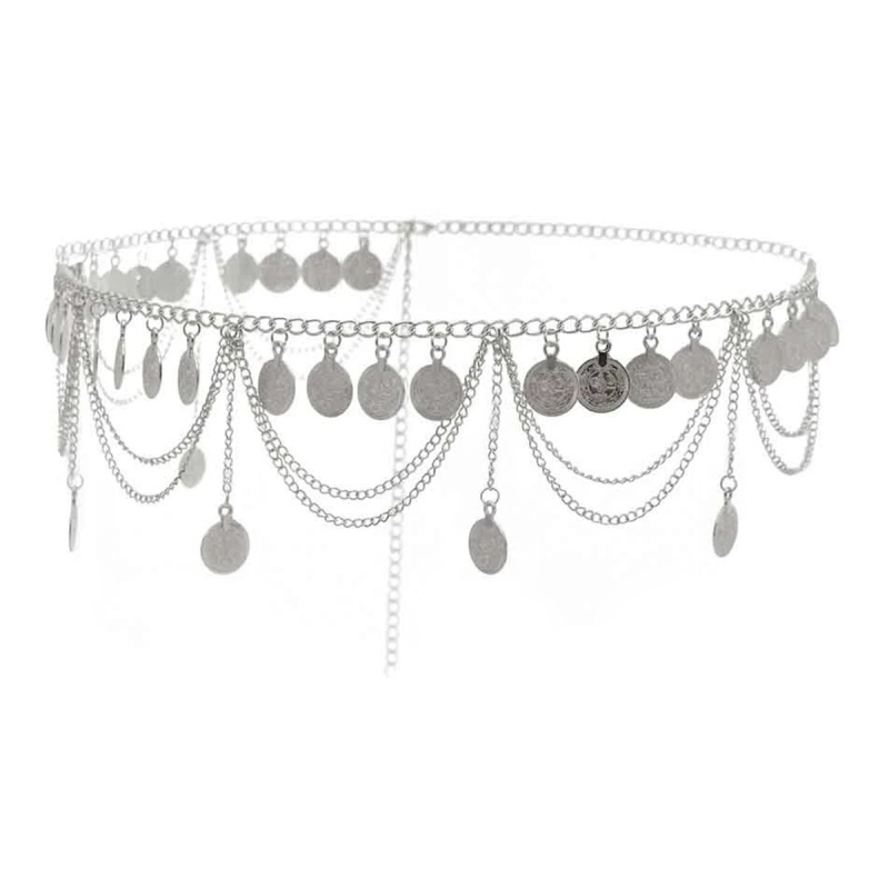 Metalni kaiš za struk za žene, egzotičnog stila, okrugli novčići s resicama, višeslojni kaiš