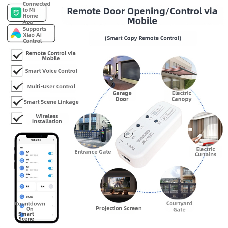 Gateway RF Mijia Mesh pentru controlul ușii prin telecomandă — întrerupător de ușă la distanță (Brand: Happy time; Tip: control de la distanță al întrerupătorului de ușă; Tip întrerupător: întrerupător de la distanță)