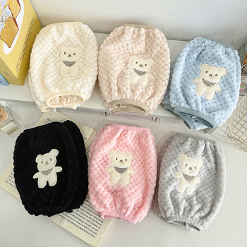 Manșete pluș anti-murdărie Bear pentru treburile casnice și birou – broderie cartoon pe fleece, unisex, iarnă/toamnă