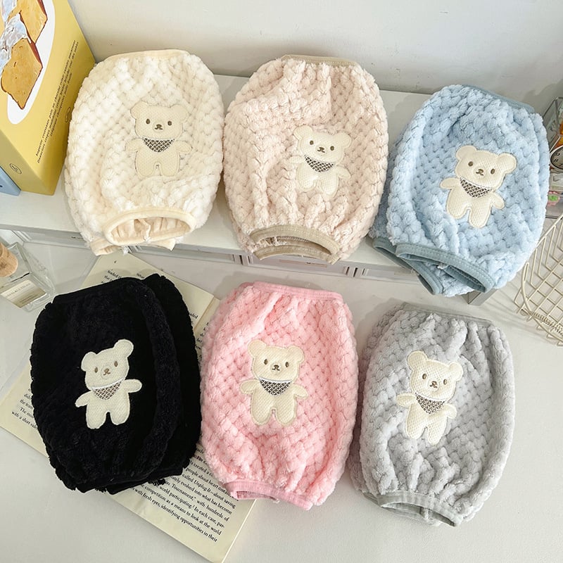 Manșete pluș anti-murdărie Bear pentru treburile casnice și birou – broderie cartoon pe fleece, unisex, iarnă/toamnă