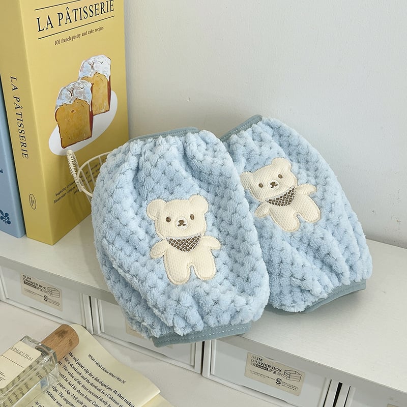 Manșete pluș anti-murdărie Bear pentru treburile casnice și birou – broderie cartoon pe fleece, unisex, iarnă/toamnă