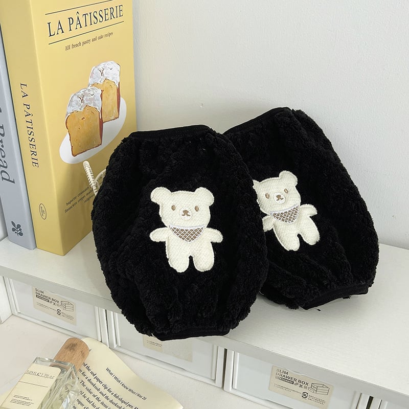 Manșete pluș anti-murdărie Bear pentru treburile casnice și birou – broderie cartoon pe fleece, unisex, iarnă/toamnă