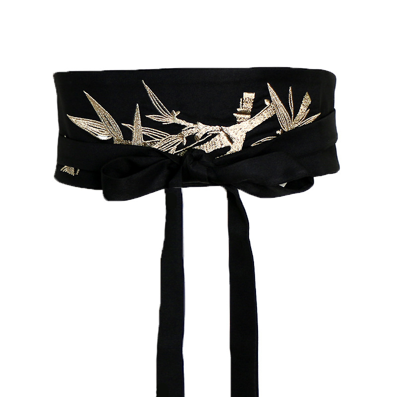 Ukrašeni ženski široki pojas za Hanfu, automatska kopča, materijal: tkanina, širina >4 cm, obrada: tkanina i vezenje