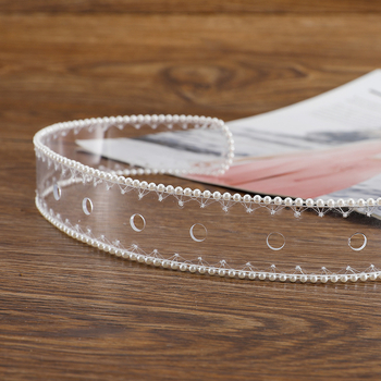 Remen s perlom kvadratnom kopčom, proziran PVC za žene – sladak stil; kopča s iglom; jedan krug