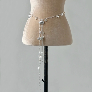 Lanac za struk s školjkama, biserima i resicama, metalni lanac, kopča od legure, univerzalno zatvaranje, ljeto 2025, hongkonški stil, literarno retro