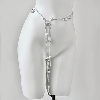 Lanac za struk s školjkama, biserima i resicama, metalni lanac, kopča od legure, univerzalno zatvaranje, ljeto 2025, hongkonški stil, literarno retro