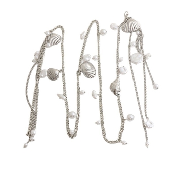 Lanac za struk s školjkama, biserima i resicama, metalni lanac, kopča od legure, univerzalno zatvaranje, ljeto 2025, hongkonški stil, literarno retro