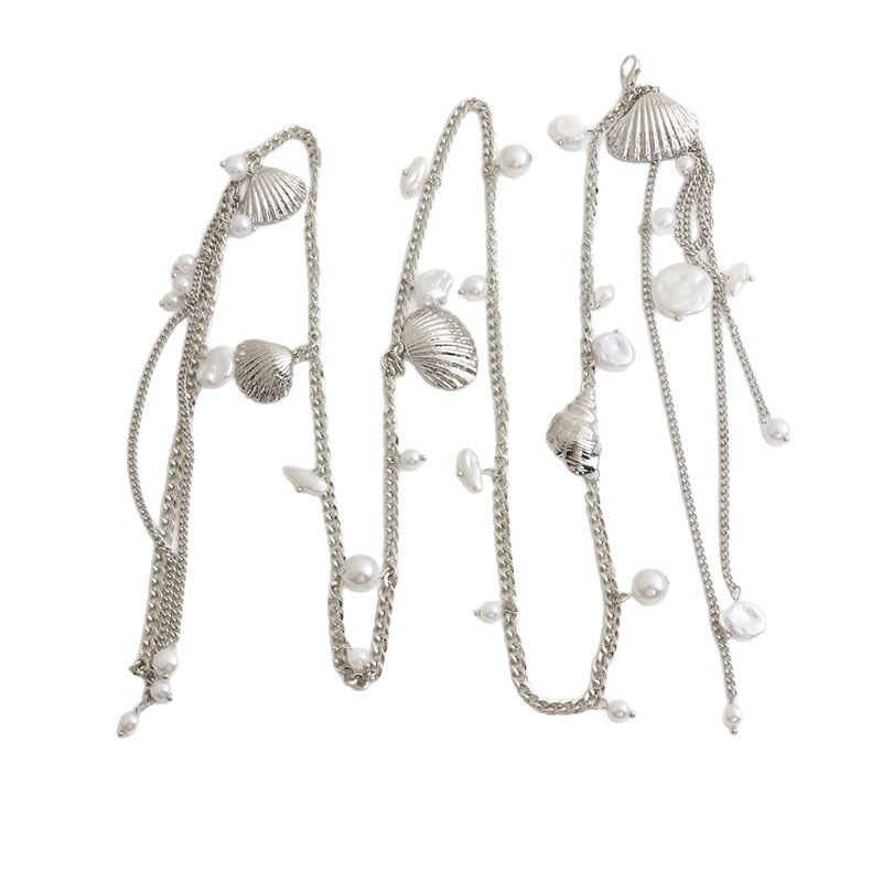 Lanac za struk s školjkama, biserima i resicama, metalni lanac, kopča od legure, univerzalno zatvaranje, ljeto 2025, hongkonški stil, literarno retro