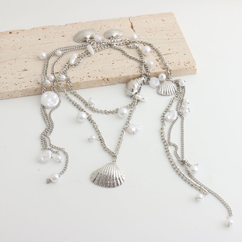 Lanac za struk s školjkama, biserima i resicama, metalni lanac, kopča od legure, univerzalno zatvaranje, ljeto 2025, hongkonški stil, literarno retro