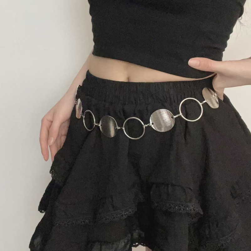 Metalni pojas za struk s geometrijskim prstenima i izrezanim dizajnom za žene – modni dodatak
